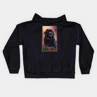 Newfoundland Dog Vibrant Tropical Flower Tall Digital Oil Painting Portrait 2 Kids Hoodie